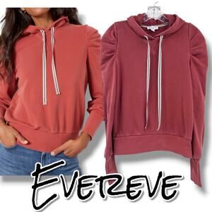 Evereve Tyra Burnt Red Puff Sleeve Hoodie Sweatshirt XS Boutique Athleisure